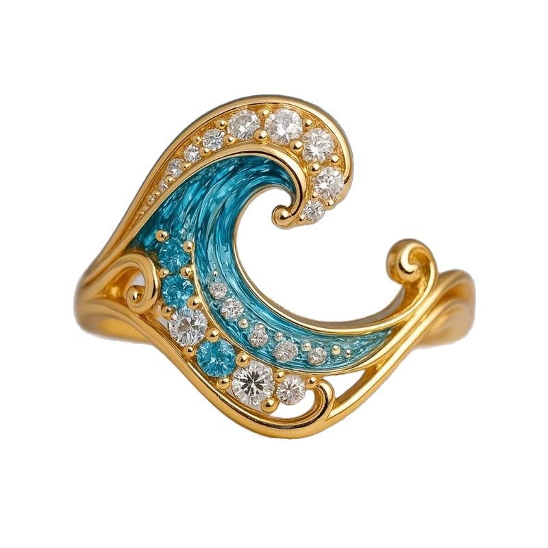 غانغدي - بيع أسلوب الموجة الإبداعية الجديدة الفاخرة الخفيفة الشخصية المتعددة الاستخدامات الخاتم - Image 3